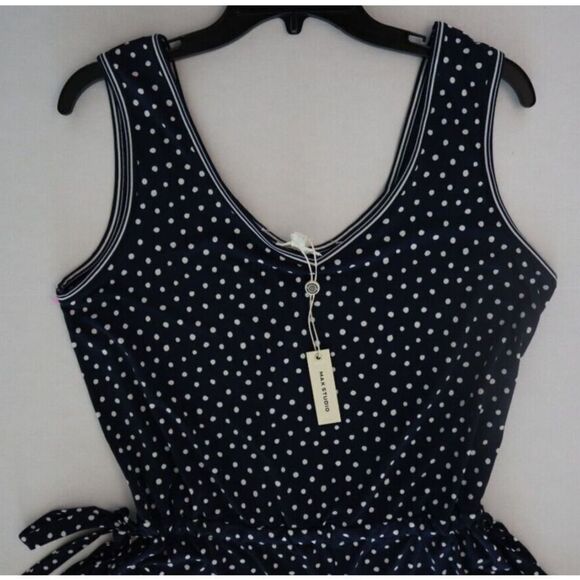 Max Studio 8903W47 Women's Sz M Navy Blue Polka Dot Romper $98 - Picture 7 of 9